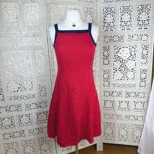 Vtg Lauren Ralph Lauren 100% Linen Red Dress Sz 2 Petite Retro Coastal Beachy